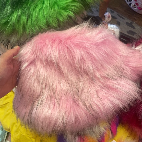 Rainbow Marble Swirl Faux Fur Costume Y2K Rave Fuzzy Furry Bucket Hat - Picture 9 of 16